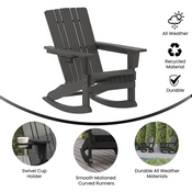 Halifax Adirondack Rocking Chair with Cup Holder, Weather Resistant HDPE Adirondack Rocking Chair in Gray, LE-HMP-1045-31-GY-GG
