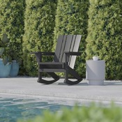 Halifax Adirondack Rocking Chair with Cup Holder, Weather Resistant HDPE Adirondack Rocking Chair in Gray, LE-HMP-1045-31-GY-GG