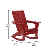 Halifax Adirondack Rocking Chair with Cup Holder, Weather Resistant HDPE Adirondack Rocking Chair in Red, LE-HMP-1045-31-RD-GG