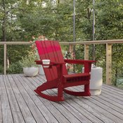 Halifax Adirondack Rocking Chair with Cup Holder, Weather Resistant HDPE Adirondack Rocking Chair in Red, LE-HMP-1045-31-RD-GG
