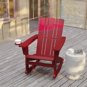 Halifax Adirondack Rocking Chair with Cup Holder, Weather Resistant HDPE Adirondack Rocking Chair in Red, LE-HMP-1045-31-RD-GG