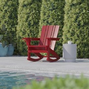 Halifax Adirondack Rocking Chair with Cup Holder, Weather Resistant HDPE Adirondack Rocking Chair in Red, LE-HMP-1045-31-RD-GG