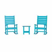 Manchester Commercial Grade 3-Piece Indoor/Outdoor Set with 2 Contemporary All-Weather HDPE Rocking Chairs and End Table in Blue, LE-HMP-2002-2-T1517H-BL-GG
