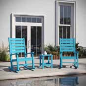 Manchester Commercial Grade 3-Piece Indoor/Outdoor Set with 2 Contemporary All-Weather HDPE Rocking Chairs and End Table in Blue, LE-HMP-2002-2-T1517H-BL-GG