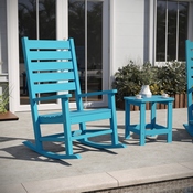 Manchester Commercial Grade 3-Piece Indoor/Outdoor Set with 2 Contemporary All-Weather HDPE Rocking Chairs and End Table in Blue, LE-HMP-2002-2-T1517H-BL-GG
