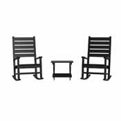 Manchester Commercial Grade 3-Piece Indoor/Outdoor Set with 2 Contemporary All-Weather HDPE Rocking Chairs and End Table in Black, LE-HMP-2002-2-T1620H-BK-GG