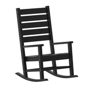 Manchester Commercial Grade 3-Piece Indoor/Outdoor Set with 2 Contemporary All-Weather HDPE Rocking Chairs and End Table in Black, LE-HMP-2002-2-T1620H-BK-GG