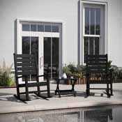 Manchester Commercial Grade 3-Piece Indoor/Outdoor Set with 2 Contemporary All-Weather HDPE Rocking Chairs and End Table in Black, LE-HMP-2002-2-T1620H-BK-GG