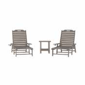Monterey Commercial Grade 3-Piece Indoor/Outdoor Adirondack Set with 2 Adjustable HDPE Loungers with Cup Holders and 2-Tier Side Table in Brown, LE-HMP-2017-2-T1517H-BR-GG