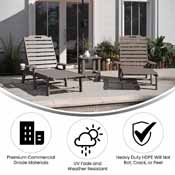 Monterey Commercial Grade 3-Piece Indoor/Outdoor Adirondack Set with 2 Adjustable HDPE Loungers with Cup Holders and 2-Tier Side Table in Brown, LE-HMP-2017-2-T1517H-BR-GG