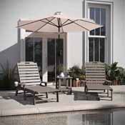 Monterey Commercial Grade 3-Piece Indoor/Outdoor Adirondack Set with 2 Adjustable HDPE Loungers with Cup Holders and 2-Tier Side Table in Brown, LE-HMP-2017-2-T1517H-BR-GG
