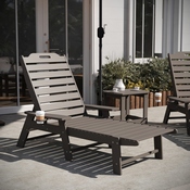 Monterey Commercial Grade 3-Piece Indoor/Outdoor Adirondack Set with 2 Adjustable HDPE Loungers with Cup Holders and 2-Tier Side Table in Brown, LE-HMP-2017-2-T1517H-BR-GG