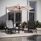 Monterey Commercial Grade 3-Piece Indoor/Outdoor Adirondack Set with 2 Adjustable HDPE Loungers with Cup Holders and Folding Side Table in Black, LE-HMP-2017-2-T1620H-BK-GG