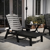 Monterey Commercial Grade 3-Piece Indoor/Outdoor Adirondack Set with 2 Adjustable HDPE Loungers with Cup Holders and Folding Side Table in Black, LE-HMP-2017-2-T1620H-BK-GG