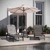 Monterey Commercial Grade 3-Piece Indoor/Outdoor Adirondack Set with 2 Adjustable HDPE Loungers with Cup Holders and Folding Side Table in Gray, LE-HMP-2017-2-T1620H-GY-GG