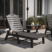Monterey Commercial Grade 3-Piece Indoor/Outdoor Adirondack Set with 2 Adjustable HDPE Loungers with Cup Holders and Folding Side Table in Gray, LE-HMP-2017-2-T1620H-GY-GG