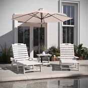 Monterey Commercial Grade 3-Piece Indoor/Outdoor Adirondack Set with 2 Adjustable HDPE Loungers with Cup Holders and Folding Side Table in White, LE-HMP-2017-2-T1620H-WT-GG