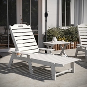 Monterey Commercial Grade 3-Piece Indoor/Outdoor Adirondack Set with 2 Adjustable HDPE Loungers with Cup Holders and Folding Side Table in White, LE-HMP-2017-2-T1620H-WT-GG