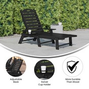Monterey Adjustable Adirondack Lounger with Cup Holder- All-Weather Indoor/Outdoor HDPE Lounge Chair in Black, LE-HMP-2017-414-BK-GG