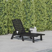 Monterey Adjustable Adirondack Lounger with Cup Holder- All-Weather Indoor/Outdoor HDPE Lounge Chair in Black, LE-HMP-2017-414-BK-GG