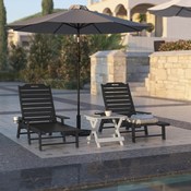 Monterey Adjustable Adirondack Lounger with Cup Holder- All-Weather Indoor/Outdoor HDPE Lounge Chair in Black, LE-HMP-2017-414-BK-GG