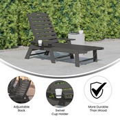 Monterey Adjustable Adirondack Lounger with Cup Holder- All-Weather Indoor/Outdoor HDPE Lounge Chair in Gray, LE-HMP-2017-414-GY-GG