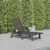 Monterey Adjustable Adirondack Lounger with Cup Holder- All-Weather Indoor/Outdoor HDPE Lounge Chair in Gray, LE-HMP-2017-414-GY-GG