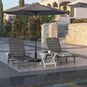 Monterey Adjustable Adirondack Lounger with Cup Holder- All-Weather Indoor/Outdoor HDPE Lounge Chair in Gray, LE-HMP-2017-414-GY-GG