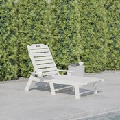 Monterey Adjustable Adirondack Lounger with Cup Holder- All-Weather Indoor/Outdoor HDPE Lounge Chair in White, LE-HMP-2017-414-WT-GG