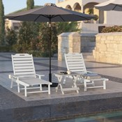 Monterey Adjustable Adirondack Lounger with Cup Holder- All-Weather Indoor/Outdoor HDPE Lounge Chair in White, LE-HMP-2017-414-WT-GG