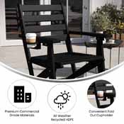 Tolleson Commercial Grade Adirondack Dining Chair with Fold Out Cup Holder, Weather Resistant Recycled HDPE Adirondack Chair in Black, LE-HMP-2037-10-BLK-GG