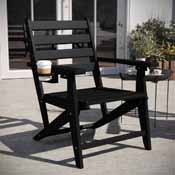 Tolleson Commercial Grade Adirondack Dining Chair with Fold Out Cup Holder, Weather Resistant Recycled HDPE Adirondack Chair in Black, LE-HMP-2037-10-BLK-GG