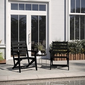 Tolleson Commercial Grade Adirondack Dining Chair with Fold Out Cup Holder, Weather Resistant Recycled HDPE Adirondack Chair in Black, LE-HMP-2037-10-BLK-GG