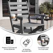 Tolleson Commercial Grade Adirondack Dining Chair with Fold Out Cup Holder, Weather Resistant Recycled HDPE Adirondack Chair in Gray, LE-HMP-2037-10-GRY-GG