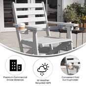 Tolleson Commercial Grade Adirondack Dining Chair with Fold Out Cup Holder, Weather Resistant Recycled HDPE Adirondack Chair in White, LE-HMP-2037-10-WHT-GG