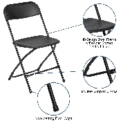 HERCULES Series 650 lb. Capacity Premium Black Plastic Folding Chair, LE-L-3-BK-GG