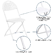HERCULES Series 650 lb. Capacity White Plastic Fan Back Folding Chair, LE-L-4-WHITE-GG