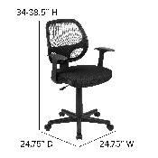Flash Fundamentals Mid-Back Black Mesh Swivel Ergonomic Task Office Chair with Arms, BIFMA Certified, LF-118P-T-BK-GG