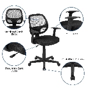Flash Fundamentals Mid-Back Black Mesh Swivel Ergonomic Task Office Chair with Arms, BIFMA Certified, LF-118P-T-BK-GG