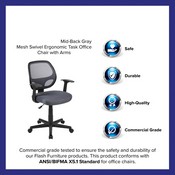 Flash Fundamentals Mid-Back Gray Mesh Swivel Ergonomic Task Office Chair with Arms, BIFMA Certified, LF-118P-T-GY-GG