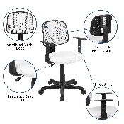 Flash Fundamentals Mid-Back White Mesh Swivel Task Office Chair with Pivot Back and Arms, BIFMA Certified, LF-134-A-WH-GG