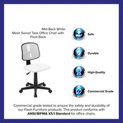Flash Fundamentals Mid-Back White Mesh Swivel Task Office Chair with Pivot Back, BIFMA Certified, LF-134-WH-GG
