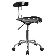 Vibrant Black and Chrome Swivel Task Office Chair with Tractor Seat, LF-214-BLK-GG