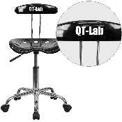 Personalized Vibrant Black and Chrome Swivel Task Office Chair with Tractor Seat, LF-214-BLK-TXTEMB-VYL-GG
