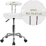Personalized Vibrant White and Chrome Swivel Task Office Chair with Tractor Seat, LF-214-WHITE-TXTEMB-VYL-GG