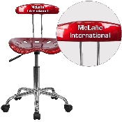 Personalized Vibrant Wine Red and Chrome Swivel Task Office Chair with Tractor Seat, LF-214-WINERED-TXTEMB-VYL-GG