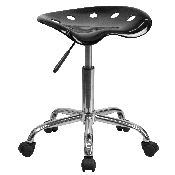 Vibrant Black Tractor Seat and Chrome Stool, LF-214A-BLACK-GG