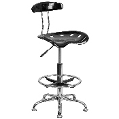 Vibrant Black and Chrome Drafting Stool with Tractor Seat, LF-215-BLK-GG