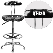Personalized Vibrant Black and Chrome Drafting Stool with Tractor Seat, LF-215-BLK-TXTEMB-VYL-GG