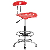 Vibrant Cherry Tomato and Chrome Drafting Stool with Tractor Seat, LF-215-CHERRYTOMATO-GG
